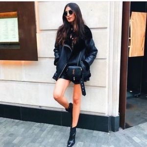 NWT Zara Leather Moto Jacket with Fur Lining